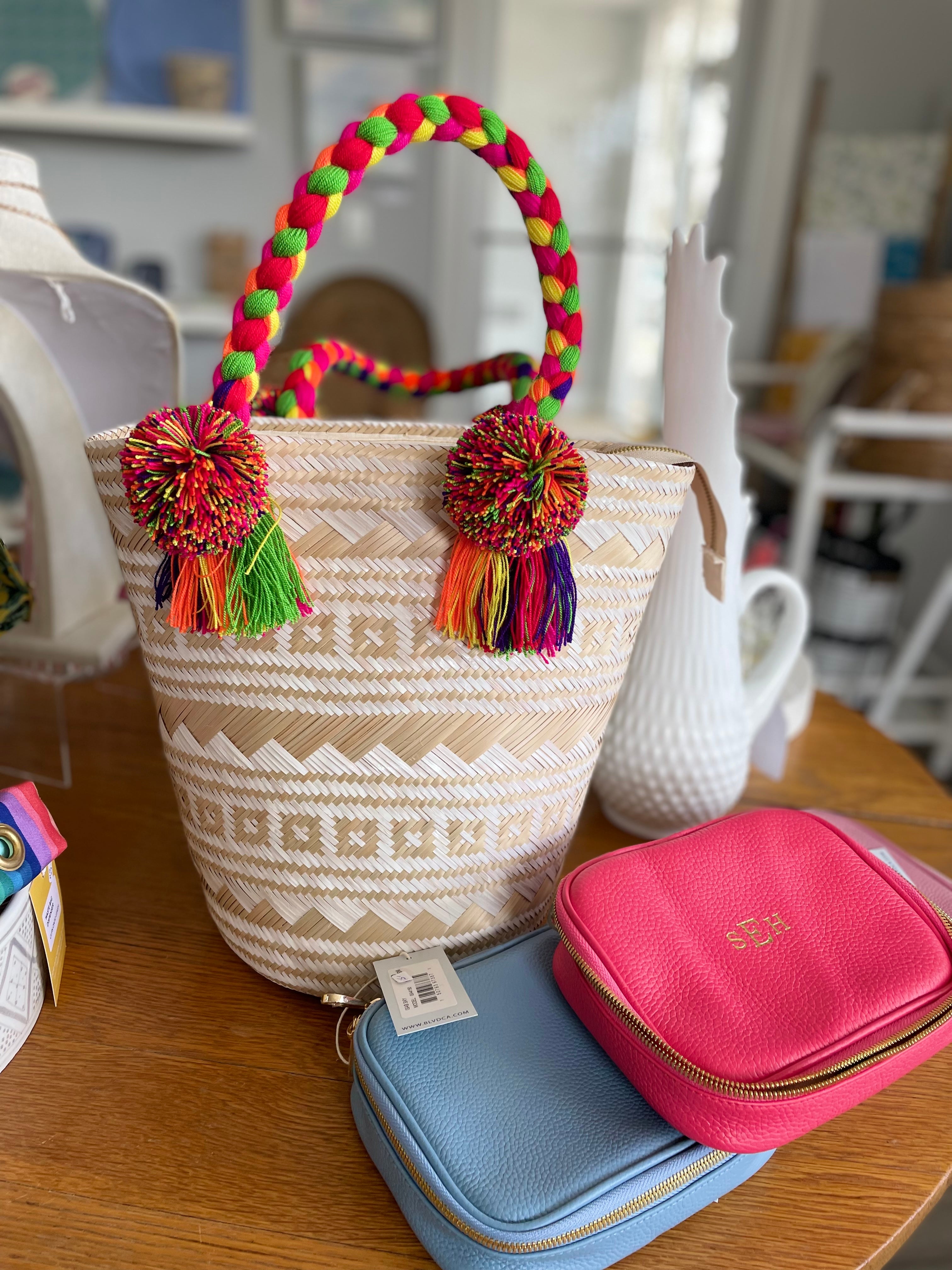 Pom Pom Straw Handbag