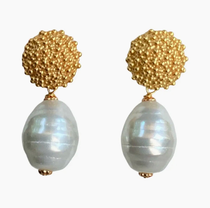 Corinne Gold Plated Baroque Pearl Dangle Earrings