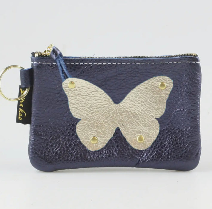 Leather Applique Butterfly Coin Purse Keychain