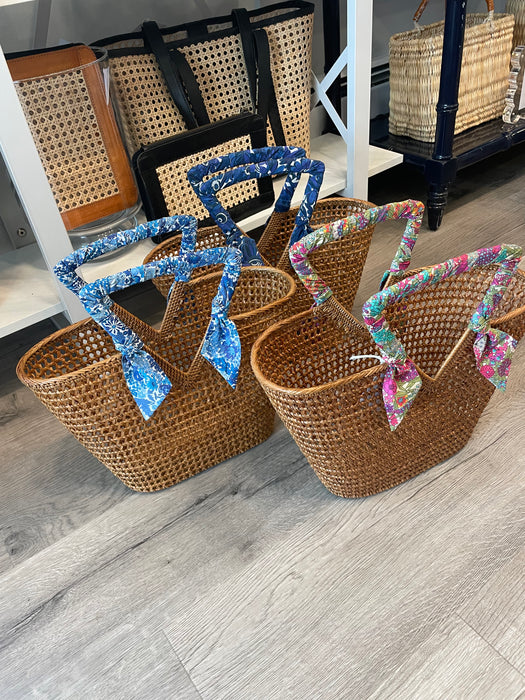 Rattan Handbag with Wrapped Handles