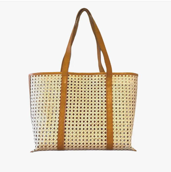 Cane and Leather Tote Bag