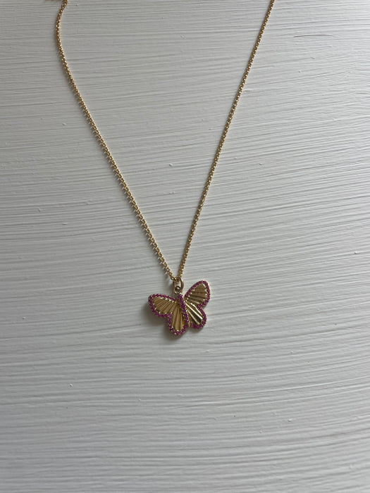 14 kt Gold and Ruby Butterfly Necklace