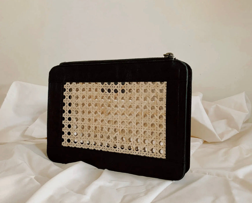Rattan and Leather Clutch