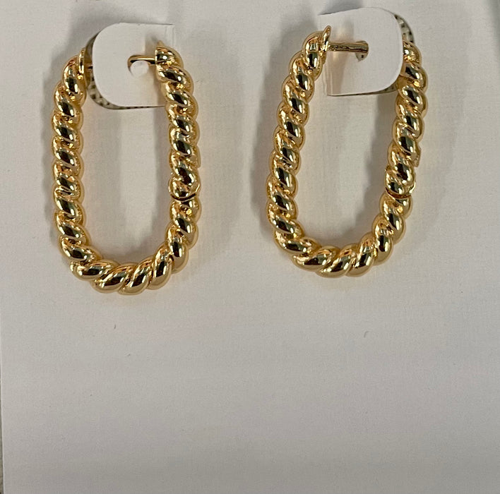 Twisted Oval Gold Plated Brass Hoop Earrings