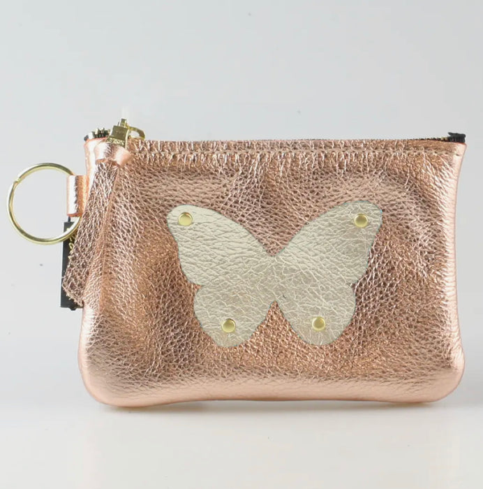 Leather Applique Butterfly Coin Purse Keychain