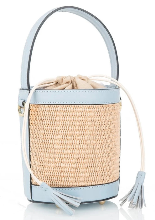 Rattan and Leather Bucket Bag