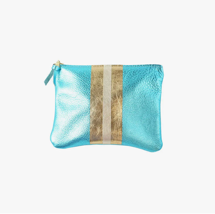 Metallic Stripe Leather Pouch - Large