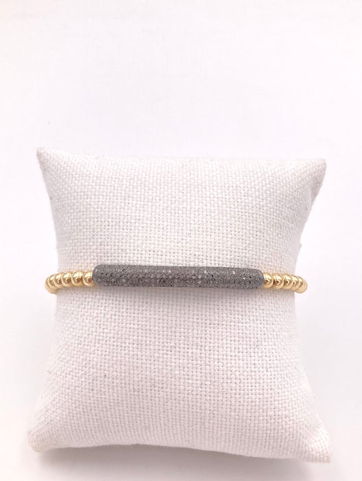 Gold Fill Beaded Bracelet with Pave Diamond Bar