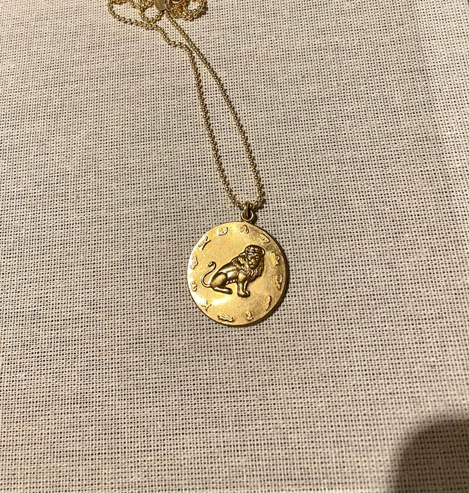 Large Vintage Brass Zodiac Necklace Coin Nec