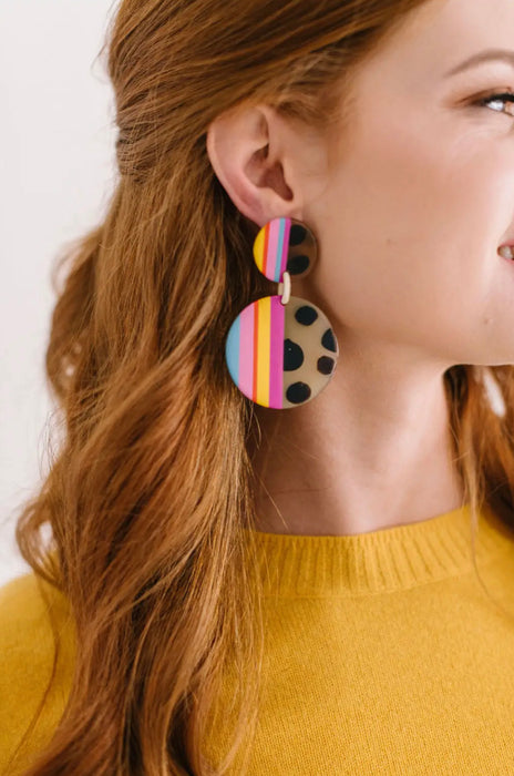 Disco Rainbow Stripe Circle Earrings