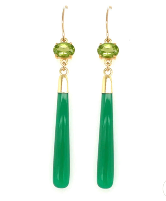Gem Drop Earrings - Peridot & Green Onyx