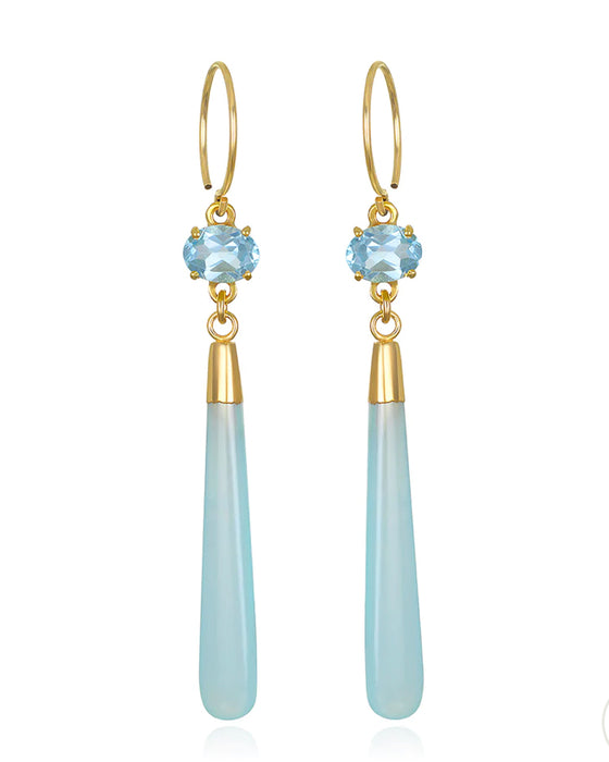 Gem Drop Earring - Topaz & Aqua Chalcedony