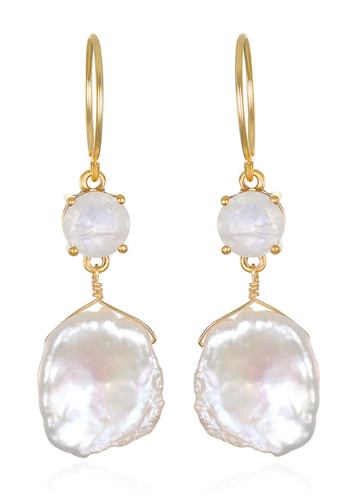 Lily Earring - Moonstone and Keshi Pearl