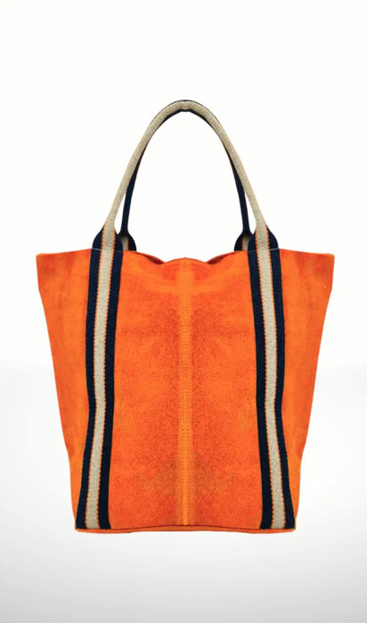 Suede and stripe tote