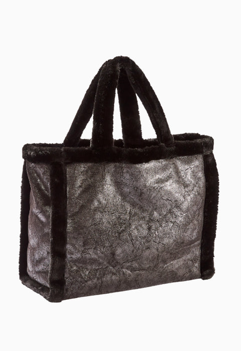 Vegan leather and faux fur tote