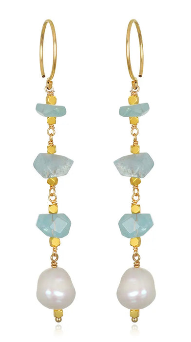 Aquamarine & Pearl Dangle Earrings